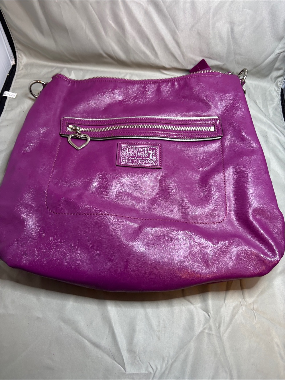 Coach Fuchsia Leather Shoulder Bag with Heart Zip Charm